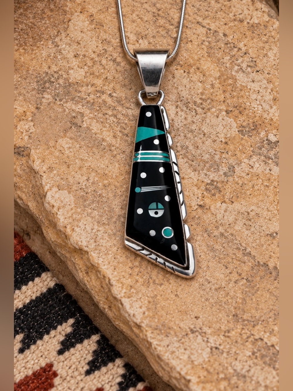 Native American Sterling Silver Turquoise Multi Stone Inlay Galaxy Necklace